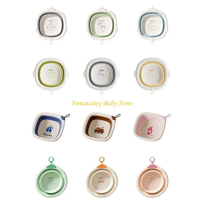 J6BE Foldable Baby Washbasin Small Bath Tub for Newborns Toddler Portable Lightweight Travel Home Use Cartoon Design