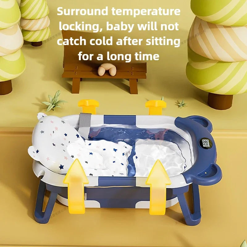 Foldable Baby Bath Tub Intelligent Temperature Display Newborn Tub Bear Style Portable Shower Basin Infant Safety Bath Products