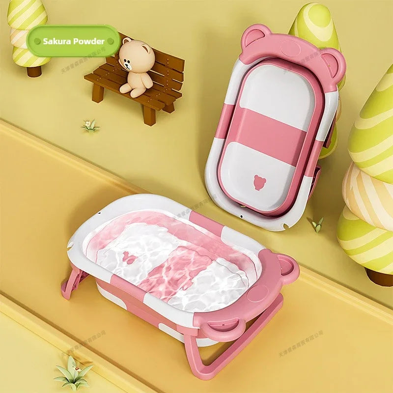 Foldable Baby Bath Tub Intelligent Temperature Display Newborn Tub Bear Style Portable Shower Basin Infant Safety Bath Products